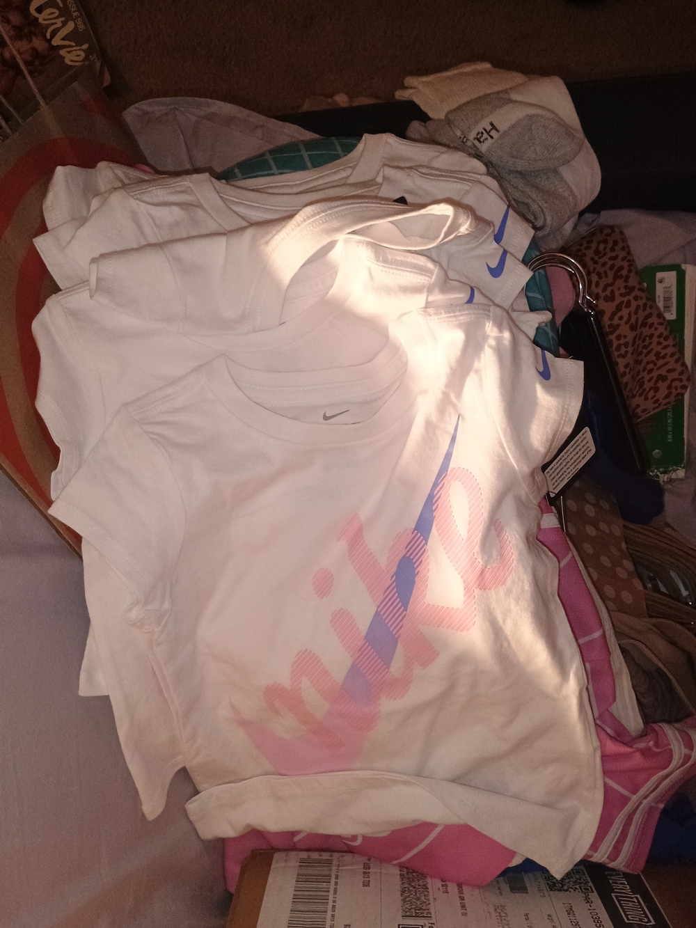 Nike White Short-Sleeve Tee with Pink & Blue Logo